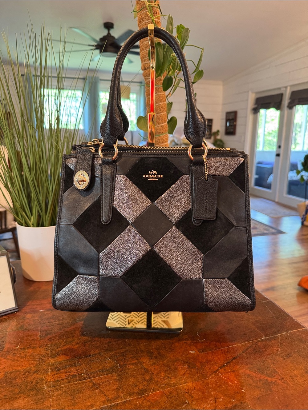 Coach Black Patchwork Leather & Suede Satchel